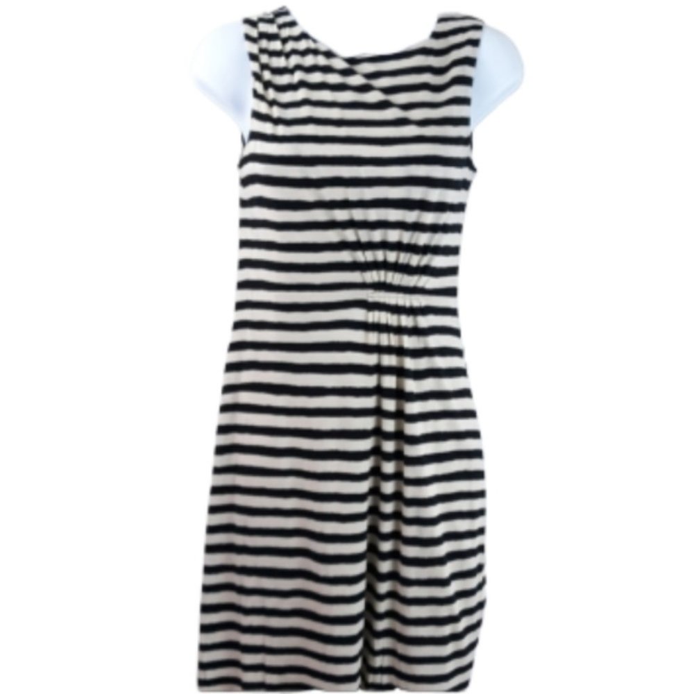 LOFT Petites Striped Dress with Gather Details
